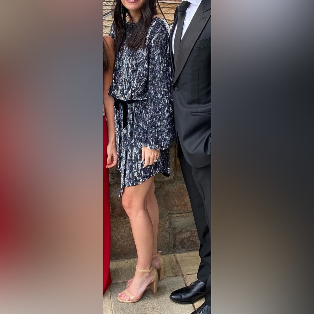 Retrofête Grace Sequin Mini Dress - Black/Silver - Size Small